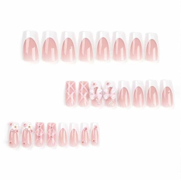 Pink Fake Nails, Artificial Nails Finger Manicure for Women and Girls-24pcs - Picture 2 of 7